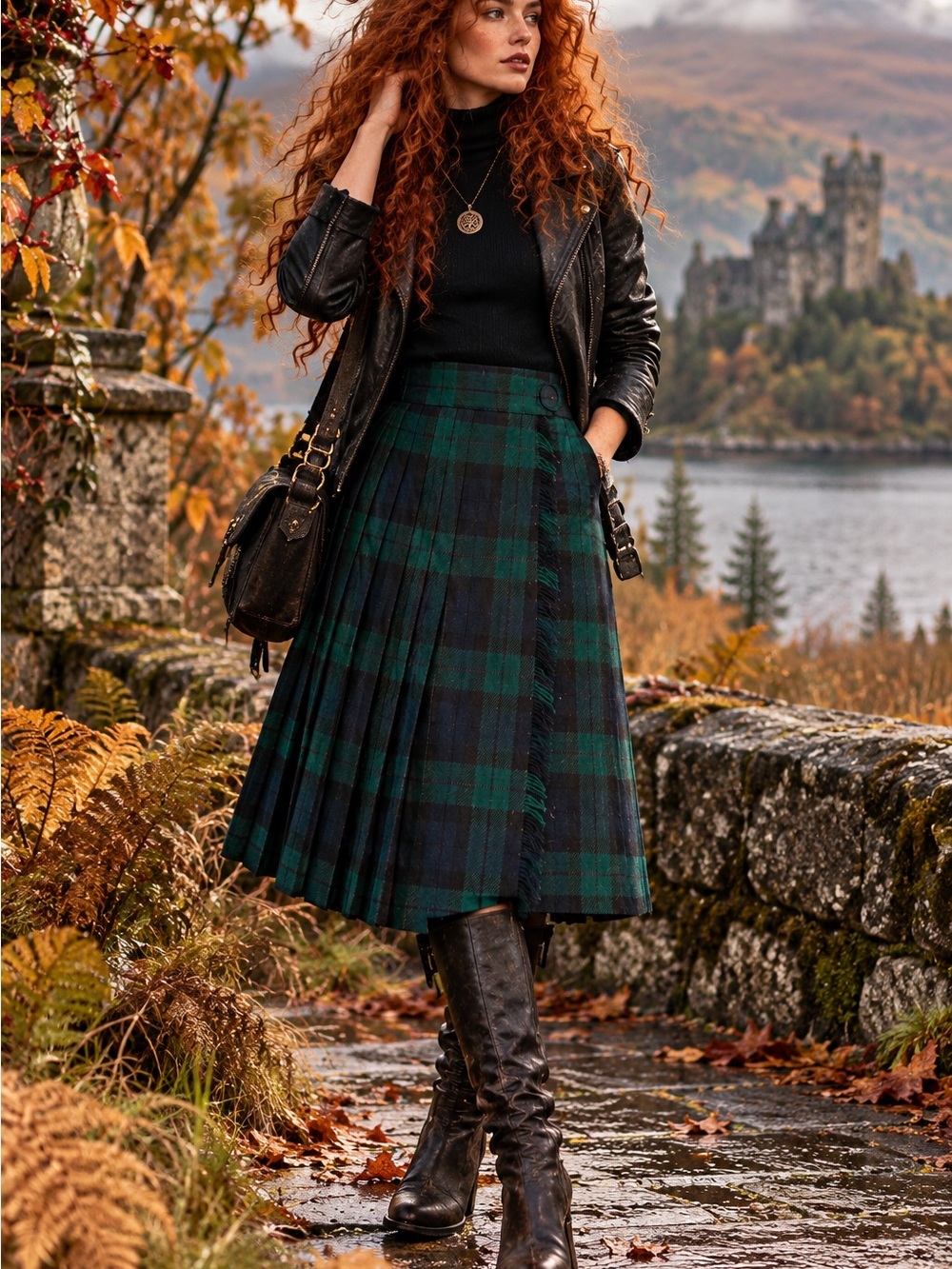 Vintage Black Watch Tartan Plaid Pleated Wool Kilt Skirt Fringe Scottish Wool